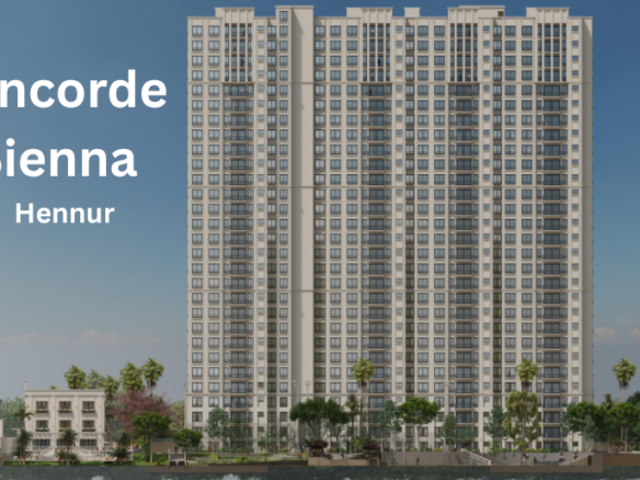 Concorde Sienna premium apartment towers on Hennur Road, Bangalore featuring modern architecture and landscaped surroundings.